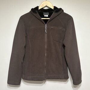 Athleta Fleece Zip Hooded Jacket Womens S Brown Teddy Bear Lining Athleisure